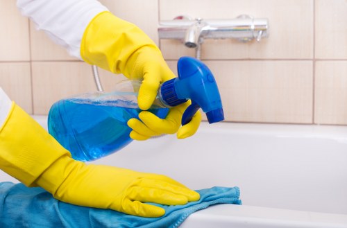 Commercial carpet cleaning process in a modern workspace